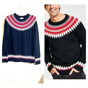 Charter Club Mens XL Fair Isle Holiday Sweater Black Multi Cotton Blend NEW